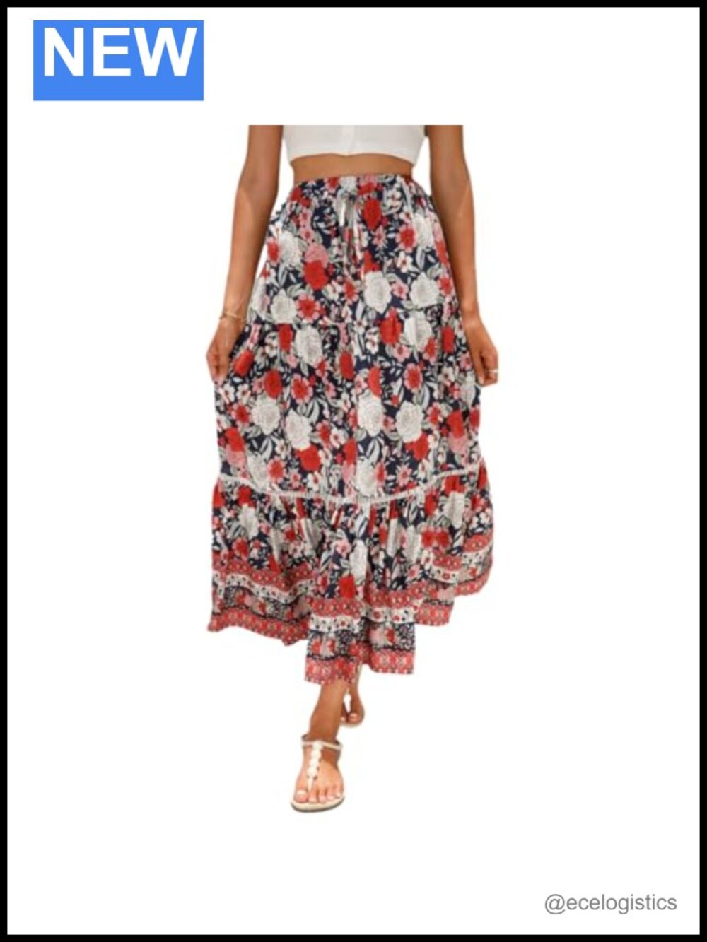 Boho Floral Print Maxi Skirt High Waist Flowy A Line Beach Long Skirt
